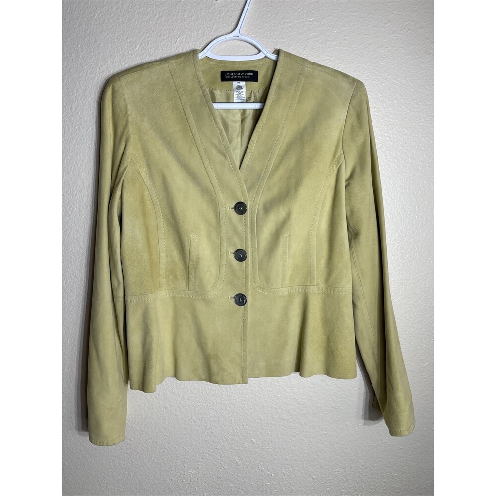 Jones New York Butter Yellow Genuine Suede Leather Blazer Jacket Size Pm